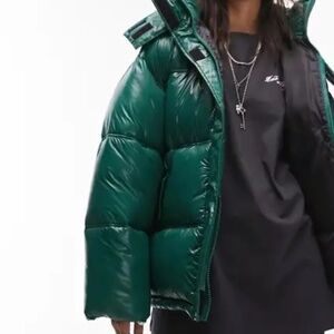 Topshop Oversize Puffer Jacket Dark Green, Size M